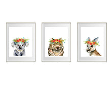 Load image into Gallery viewer, Australian Animals Red Flower Crown - Nursey Prints