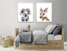 Load image into Gallery viewer, Australian Animals Pink Flower Crown - Nursey Prints