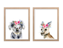 Load image into Gallery viewer, Australian Animals Pink Flower Crown - Nursey Prints