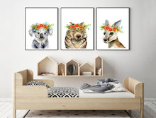 Load image into Gallery viewer, Australian Animals Red Flower Crown - Nursey Prints
